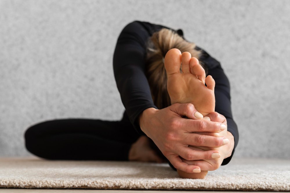 A woman doing a stretching exercise